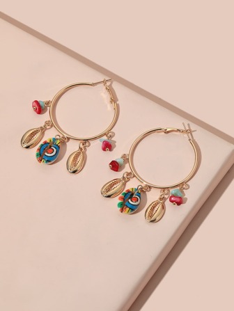 圓形裝飾貝殼耳墜