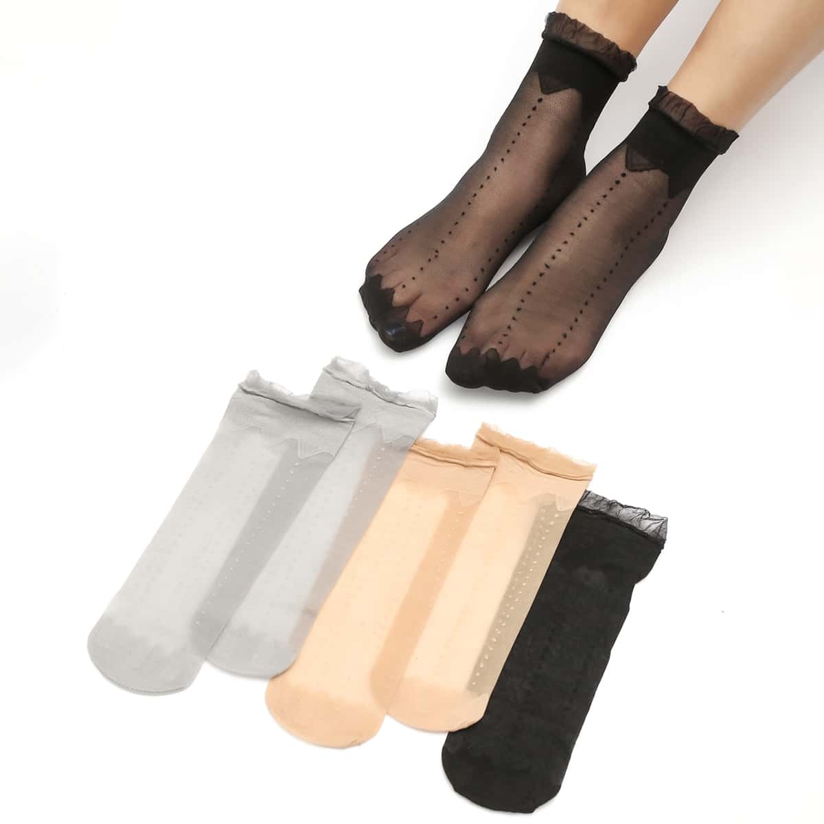 

4pairs Mesh Ankle Socks, Multicolor