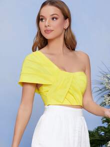 SHEIN لباس علوي قصير بكتف واحد مكشكش وبسستة خلفي