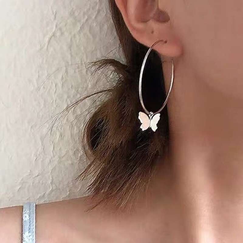 

Butterfly Charm Hoop Earrings, Silver