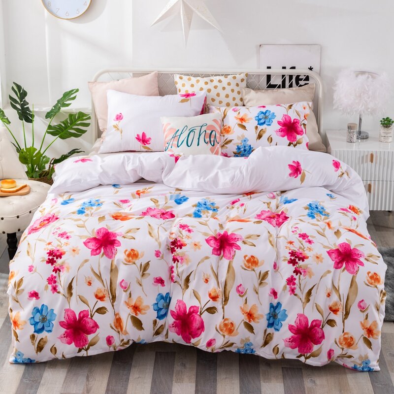 

Flower Print Brushed Microfiber Duvet Cover Set Without Filler, Multicolor