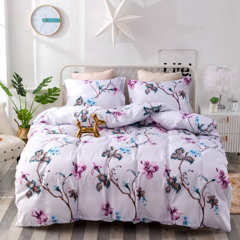 

Flower Print Brushed Microfiber Duvet Cover Set Without Filler, Multicolor