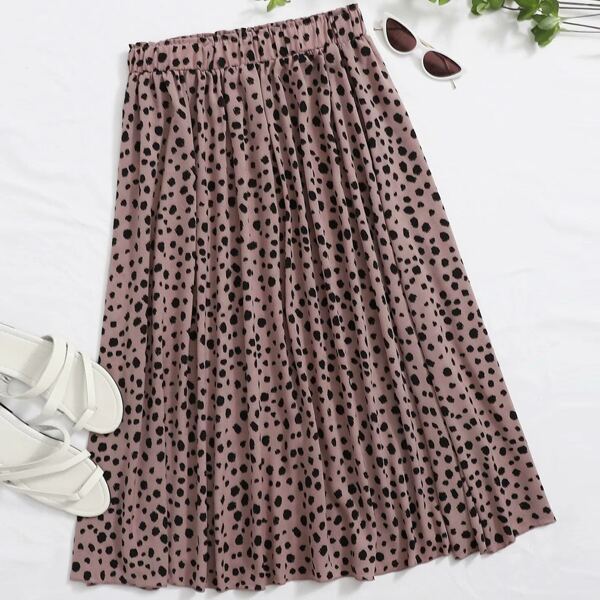 

Plus Dalmatian Print Chiffon Flared Skirt, Multicolor