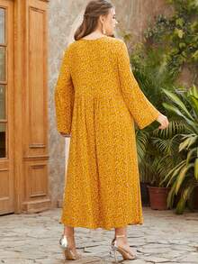 Vestido babydoll con encaje floral de margarita - Mostaza Amarilla - Ver 2