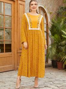 Vestido babydoll con encaje floral de margarita - Mostaza Amarilla - Ver 3