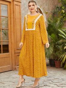 Vestido babydoll con encaje floral de margarita - Mostaza Amarilla - Ver 4