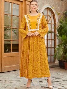 Vestido babydoll con encaje floral de margarita - Mostaza Amarilla - Ver 5