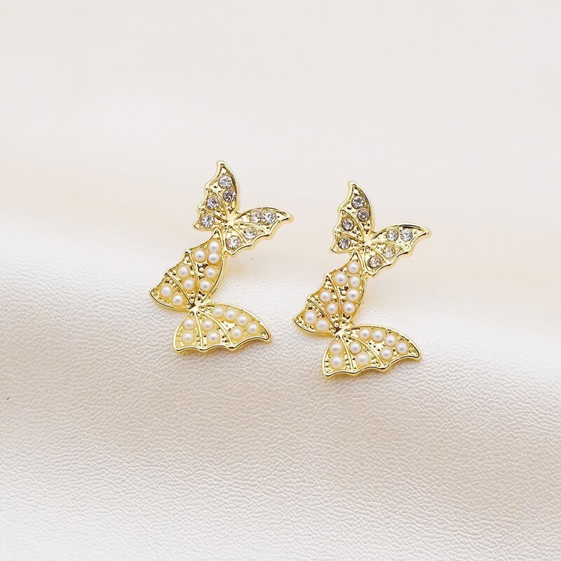 

Faux Pearl Butterfly Stud Earrings, Gold