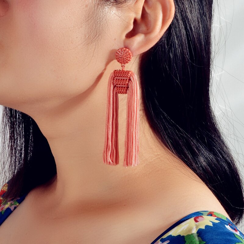 

Tassel Drop Earrings, Pink