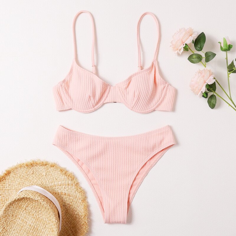 

Textured Underwire Bikini Swimsuit, Baby pink