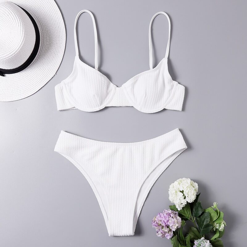 

Textured Underwire Bikini Swimsuit, White