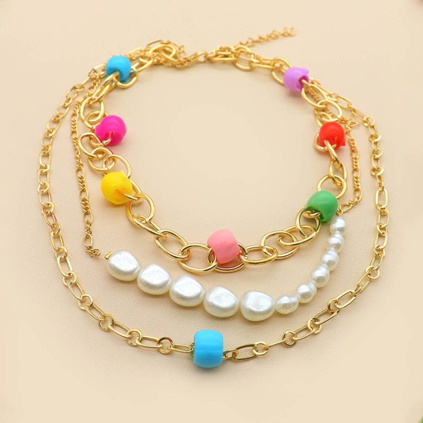 

Girls Flower Decor Layered Necklace, Multicolor