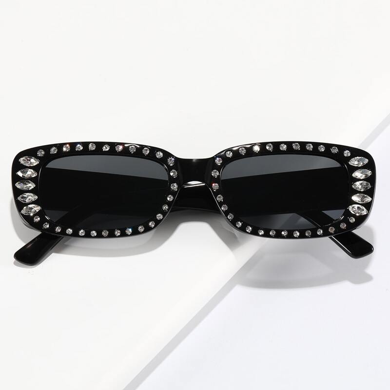 

Rhinestone Rectangle Frame Sunglasses