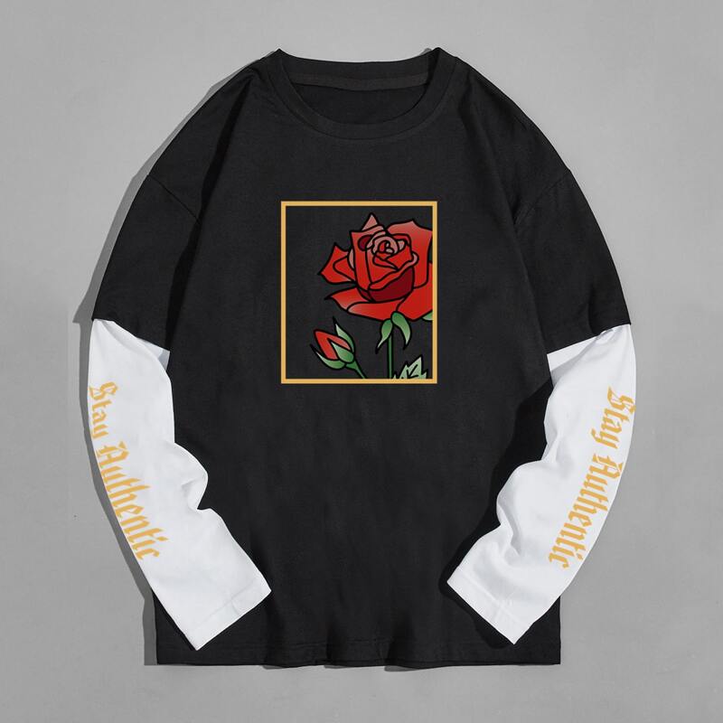 

Guys 2 In 1 Letter Rose Graphic Tee, Black and white