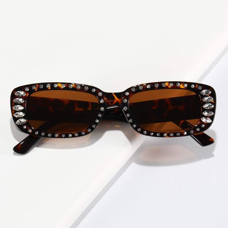 

Rhinestone Rectangle Frame Sunglasses