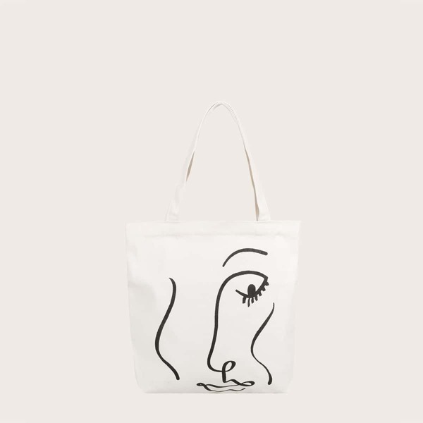 

Girls Minimalist Figure Graphic Shopper Bag, White