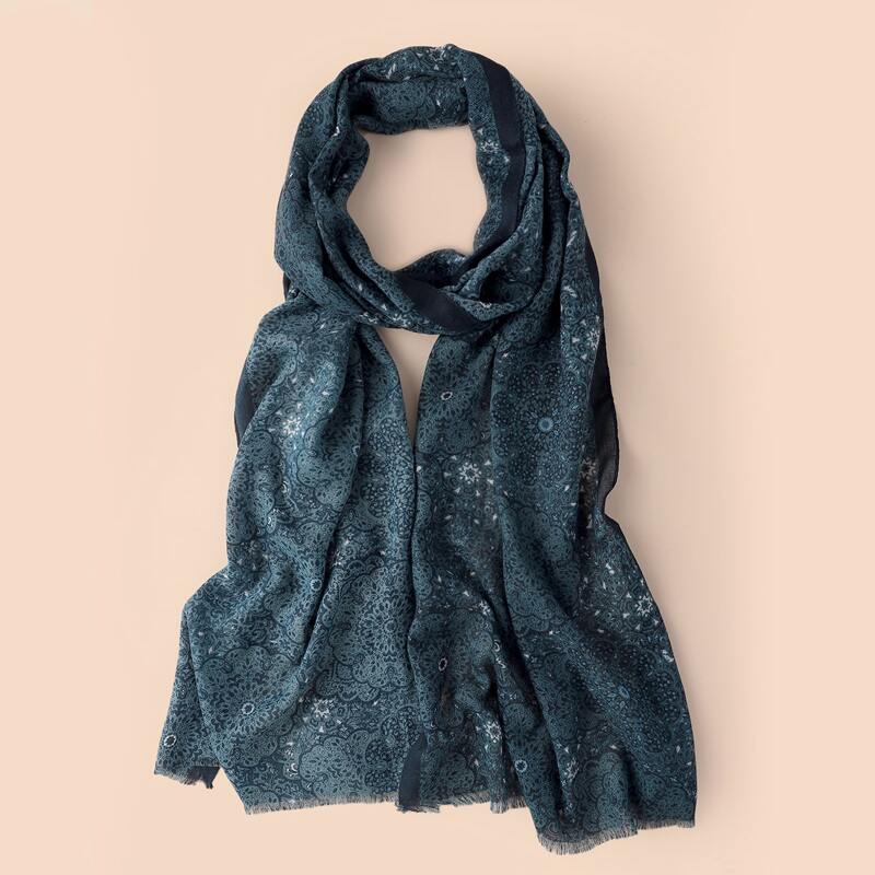 

Floral Print Scarf, Teal blue