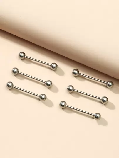 6pcs/set Minimalist Tongue Stud Stainless Steel Fashion Punk Perfect Piercing For Women & Men Body Jewelry Gift