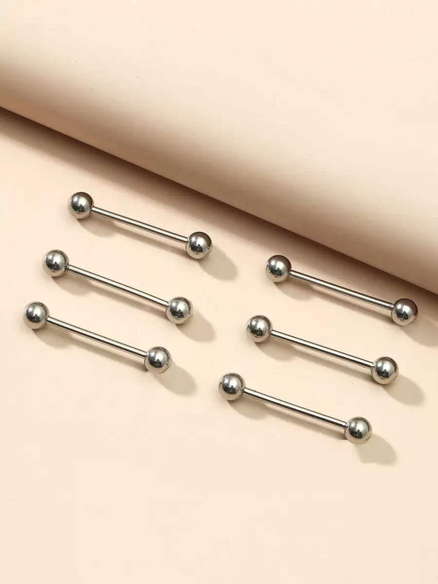 6pcs/set Minimalist Tongue Stud Stainless Steel Fashion Punk Perfect Piercing For Women & Men Body Jewelry Gift