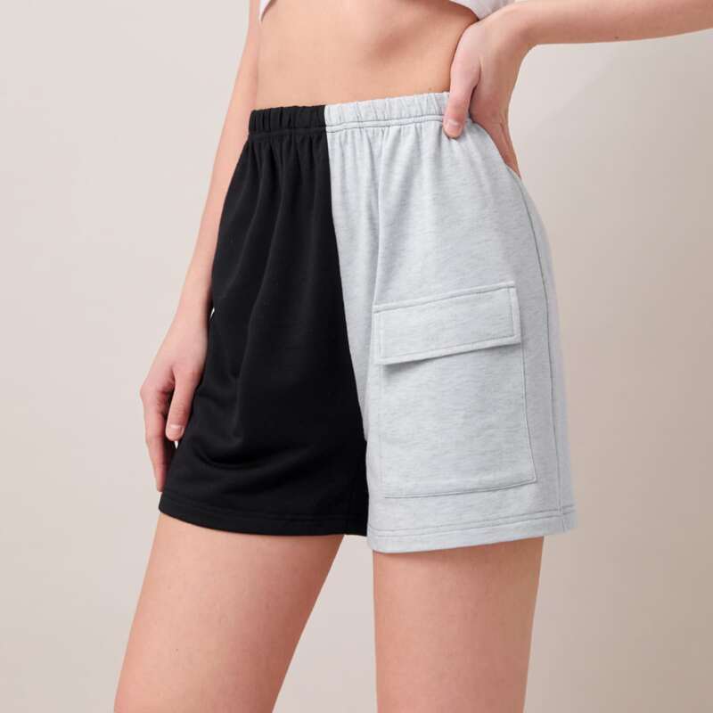 

Two Tone Spliced Cargo Shorts, Multicolor