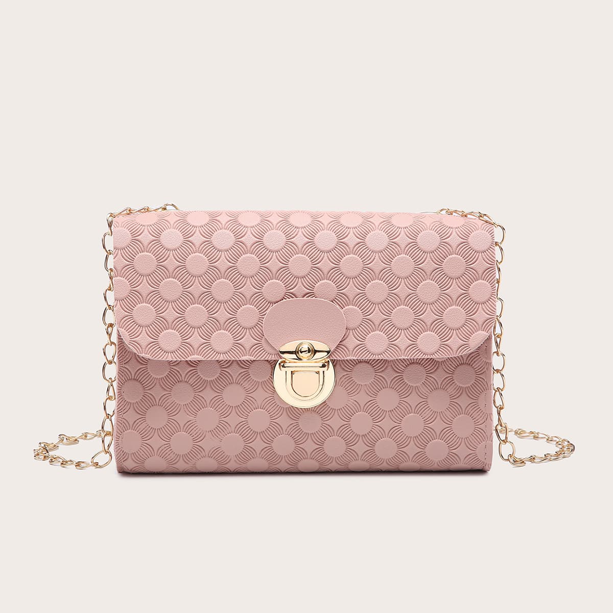 

Geo Pattern Chain Crossbody Bag, Baby pink