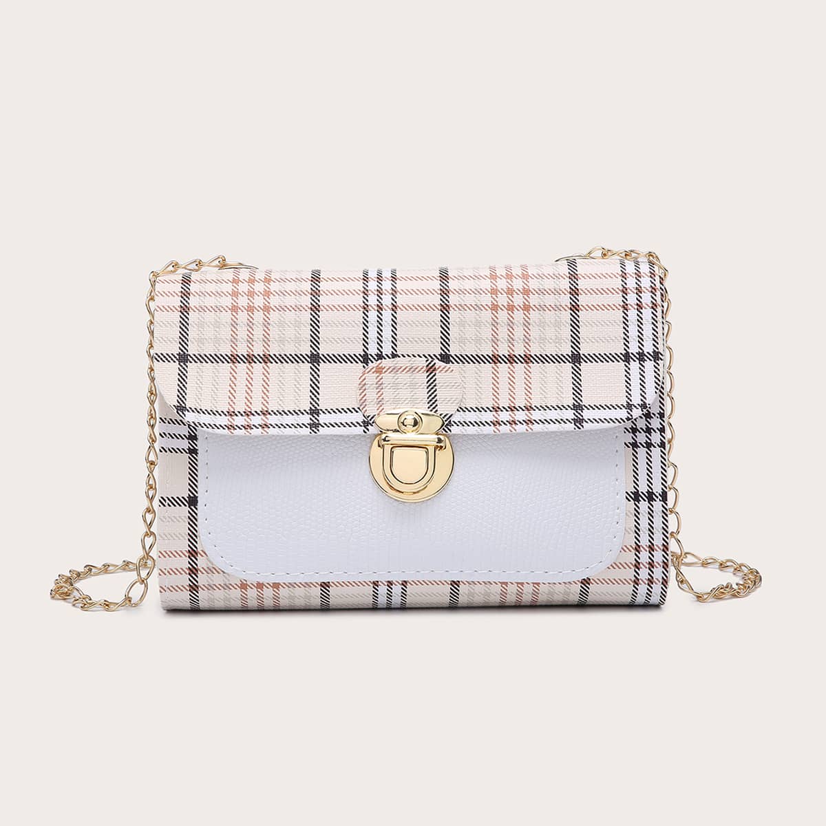 

Plaid Chain Crossbody Bag, Multicolor
