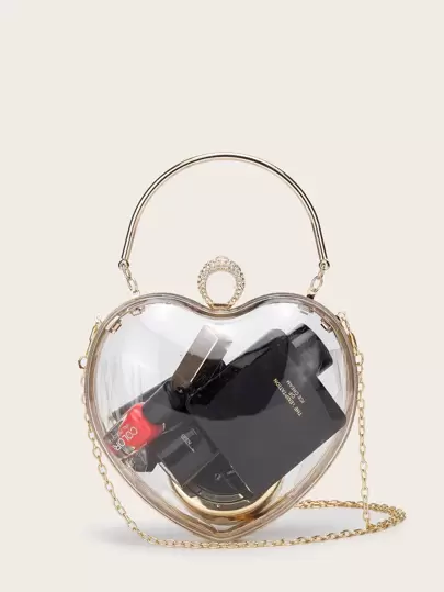 Clear Rhinestone Decor Heart Clutch Bag