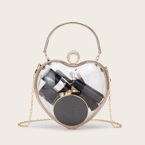 

Clear Rhinestone Decor Heart Clutch Bag