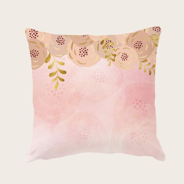 

Flower Print Cushion Cover Without Filler, Pink