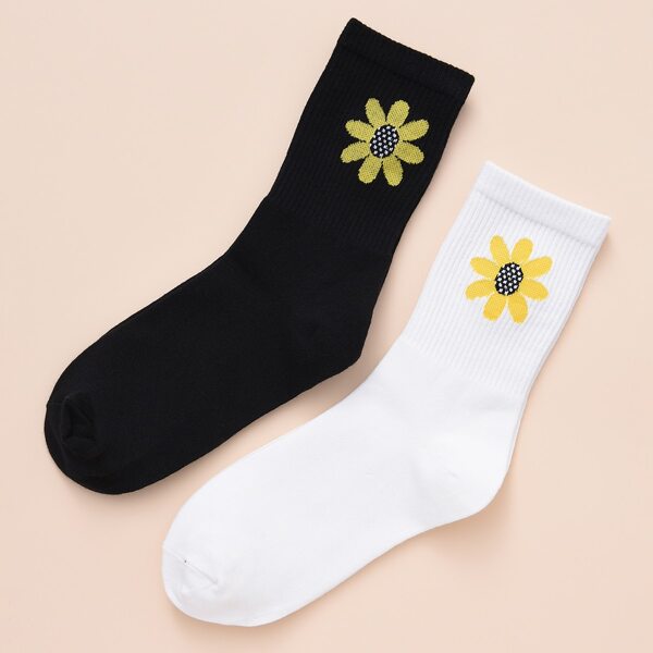 

2pairs Flower Pattern Socks, Multicolor