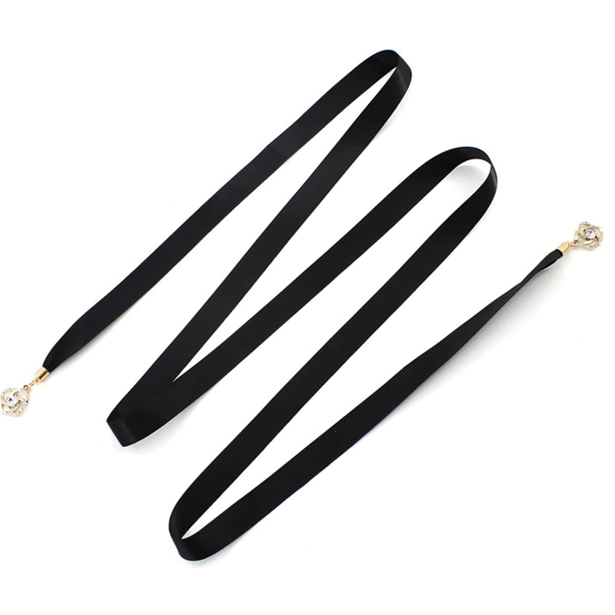 

Rhinestone Decor Ribbon Belt, Black