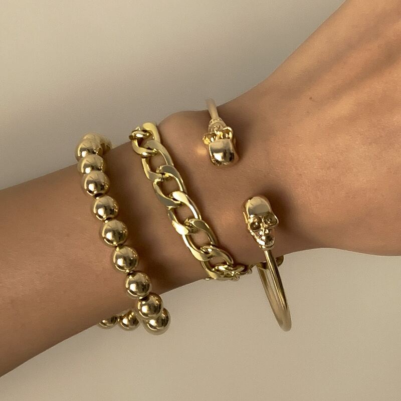 

3pcs Beaded Chain Bracelet, Gold