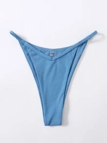 Rib High Cut Bikini Panty, For Summer Beach Vacation - Blue - View 1