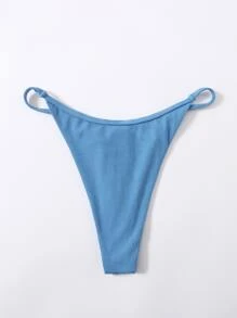 Rib High Cut Bikini Panty, For Summer Beach Vacation - Blue - View 2