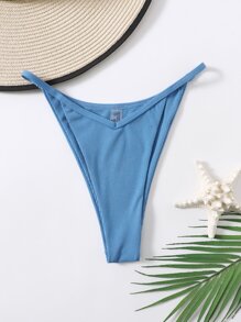 Rib High Cut Bikini Panty, For Summer Beach Vacation - Blue - View 3