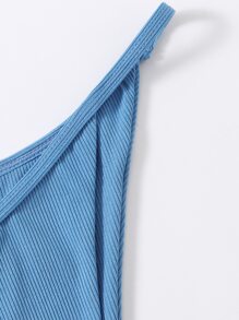 Rib High Cut Bikini Panty, For Summer Beach Vacation - Blue - View 4