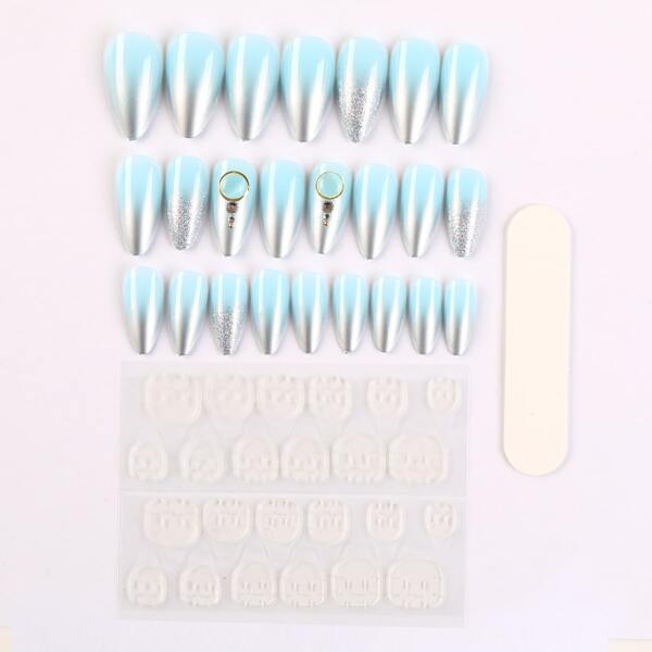 

24pcs Ombre Fake Nail & 1sheet Tape & 1pc Nail File, Blue