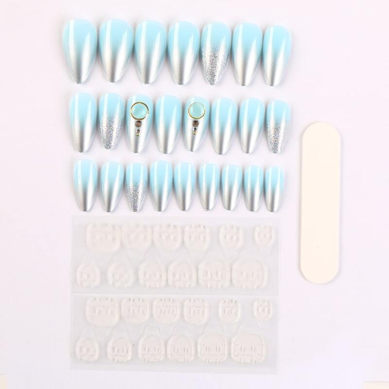 

24pcs Ombre Fake Nail & 1sheet Tape & 1pc Nail File, Blue