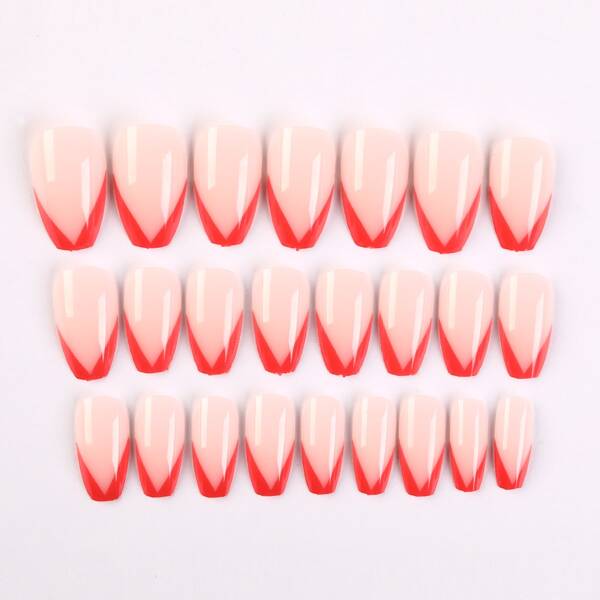 

24pcs Two Tone Fake Nail, Red