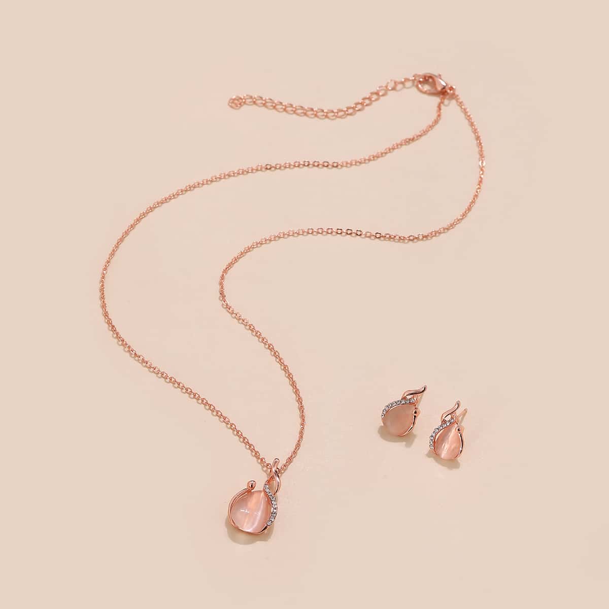 

3pcs Rhinestone Water Drop Jewelry Set, Champagne
