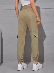 Muchica Side Flap Pocket Solid Cargo Pants - Khaki - View 2