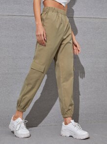 Muchica Side Flap Pocket Solid Cargo Pants - Khaki - View 3