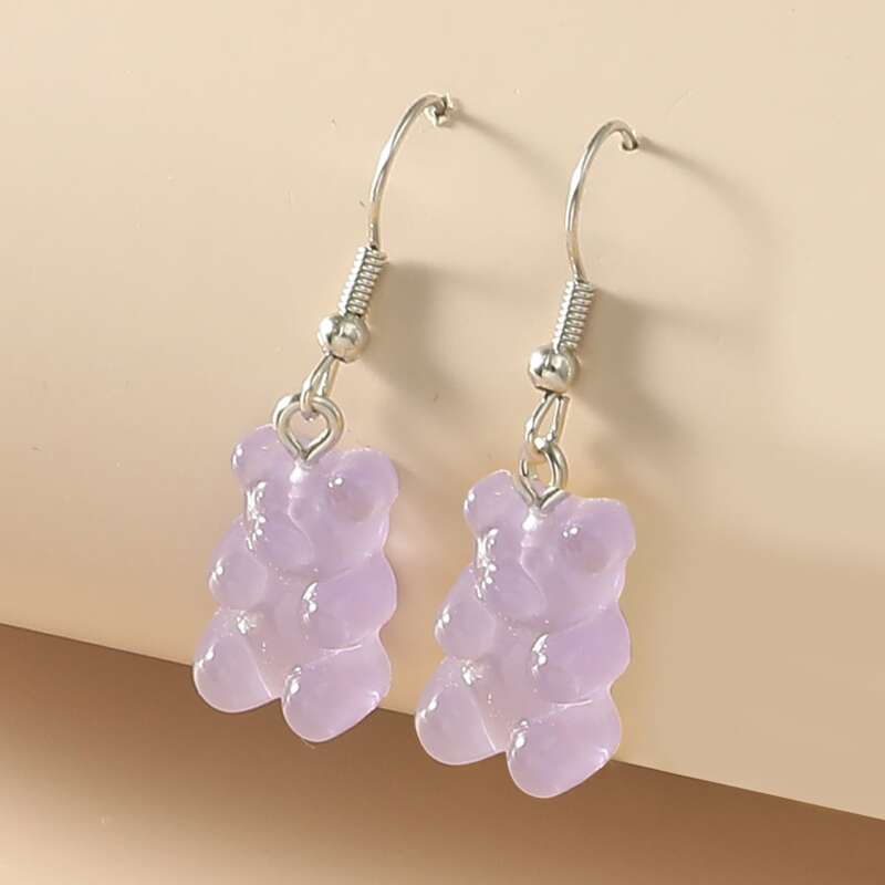 

Clear Bear Drop Earrings, Purple