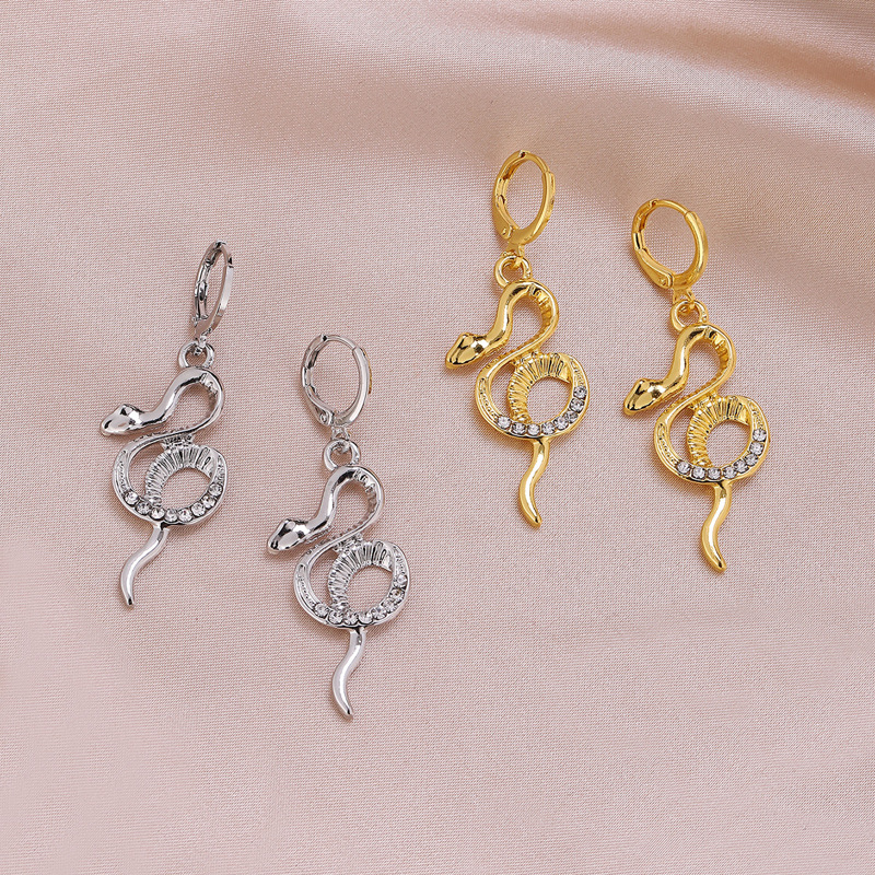 

2pairs Snake Drop Earrings, Multicolor