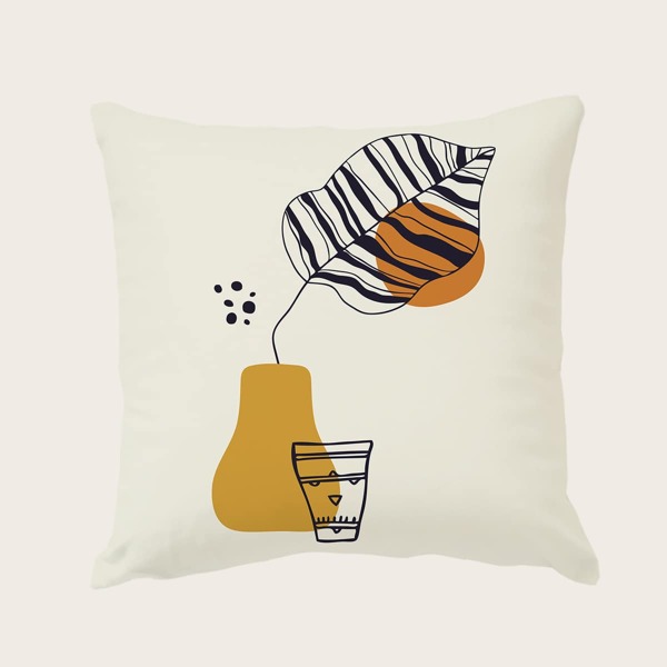 

Plants Print Cushion Cover Without Filler, Beige
