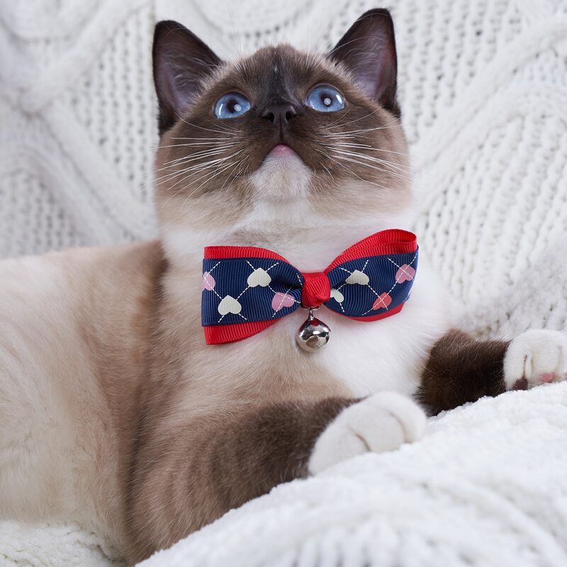 

Bell Charm Heart Print Pet Bow, Navy blue