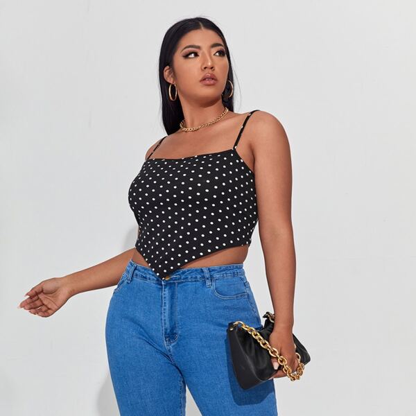 

Plus Polka Dot Bandana Cami Top, Black