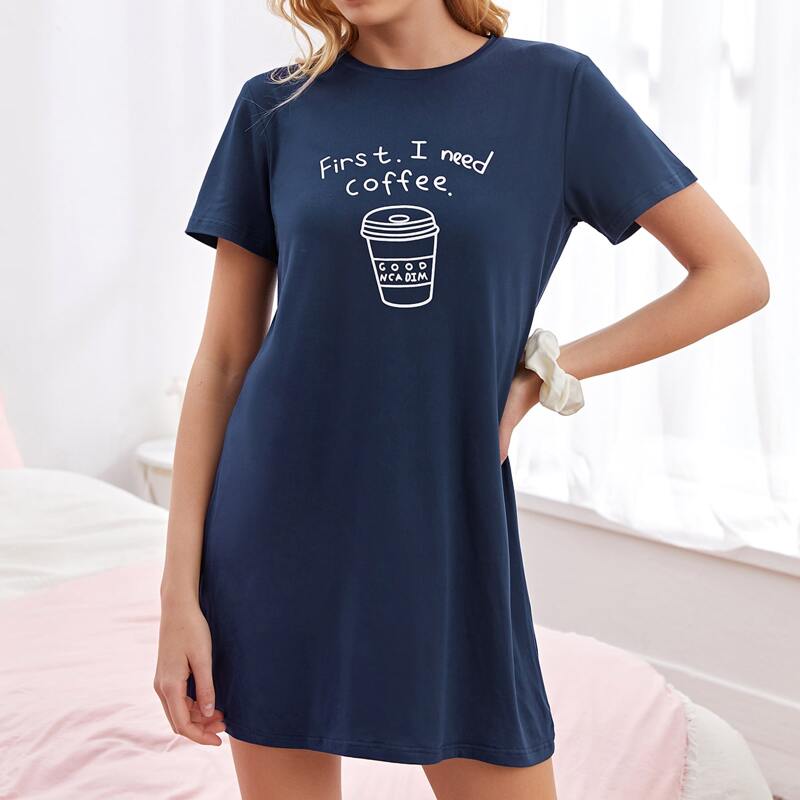 

Slogan Graphic Night Dress, Navy blue