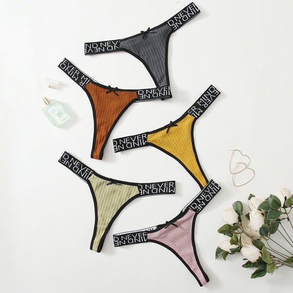 

5pack Plus Letter Tape Panty Set, Multicolor