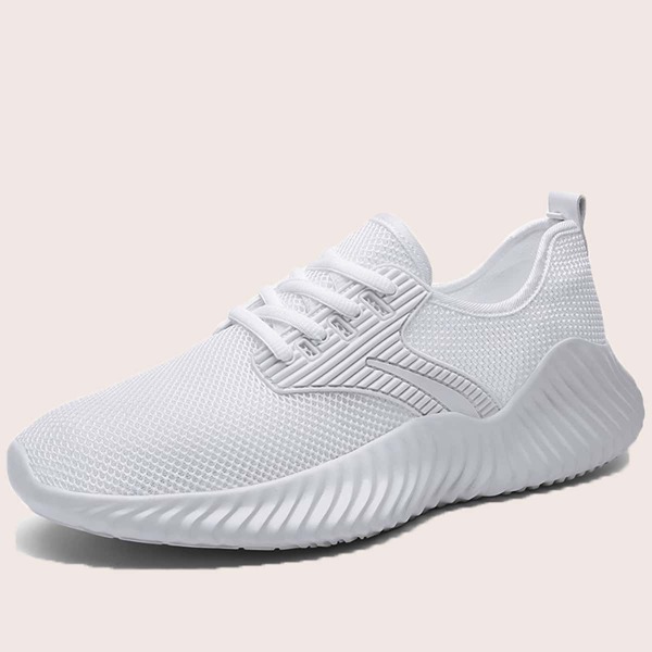 

Men Lace Up Decor Mesh Sneakers, White